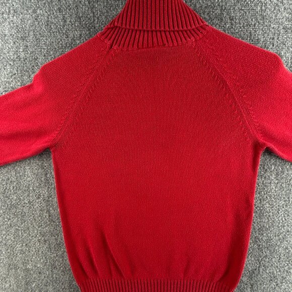 Ralph Lauren Polo Jeans Medium Red Knit Turtleneck Women Flag Sweater USA Logo - Picture 12 of 14